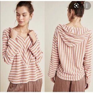 Anthropologie SATURDAY SUNDAY Chenille Striped Oversized Hood Pullover Top XSmal